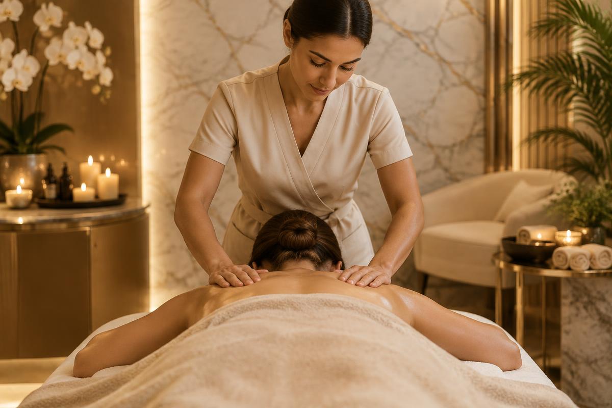 Sessão de massoterapia em ambiente de clínica